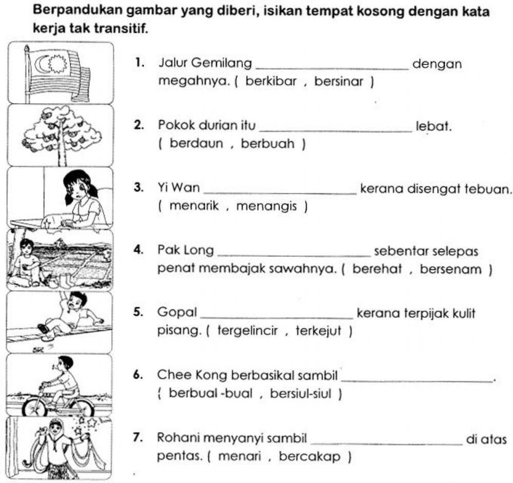 Latihan Bahasa Melayu Kata Kerja Tak Transitif