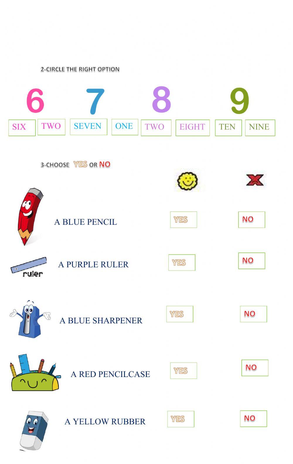 Revision: numbers 1-10 and school objects