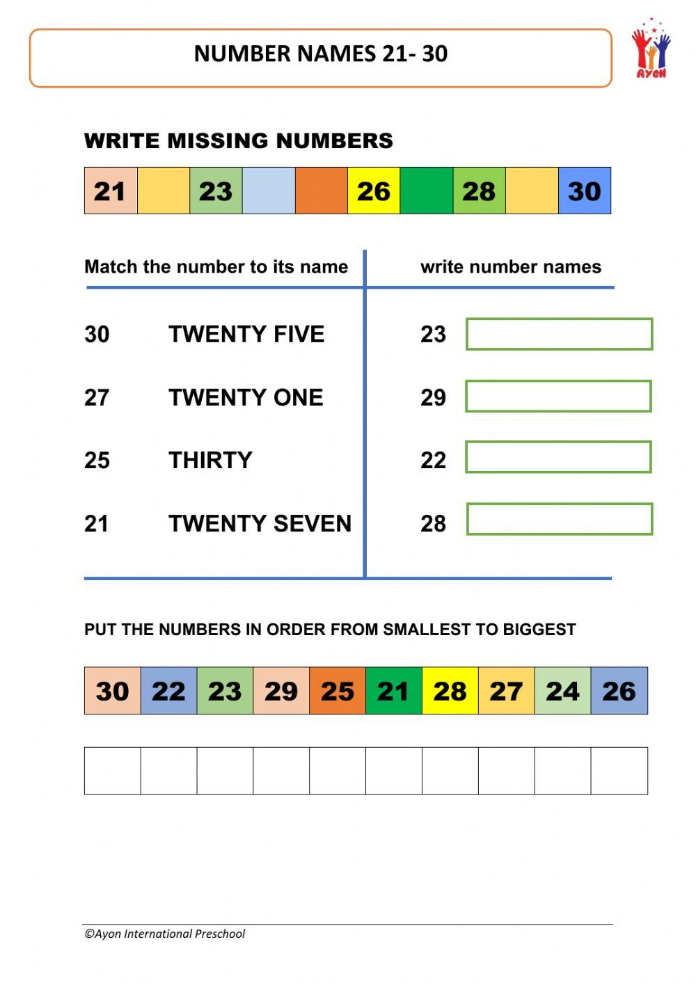 number-names-21-30-online-exercise-for-live-worksheets
