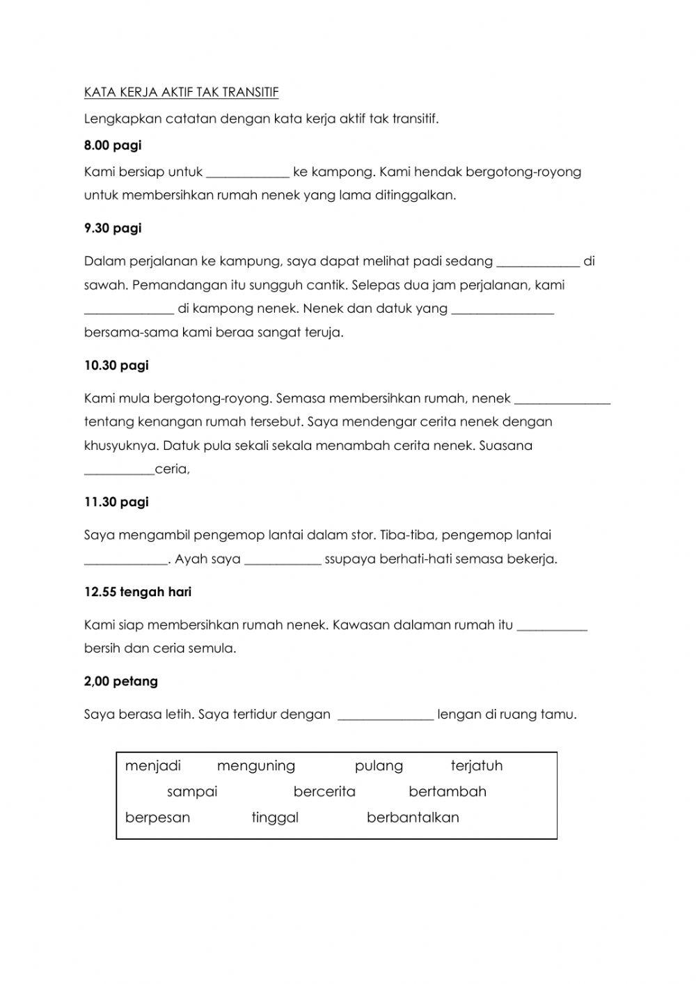 Kata Kerja Aktif Tak Transitif