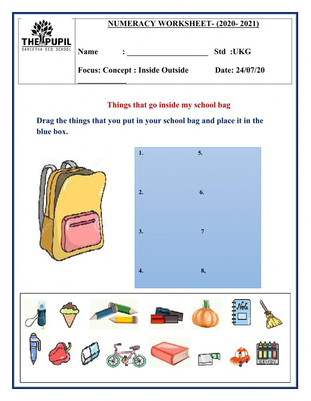 Things that go inside the school bag