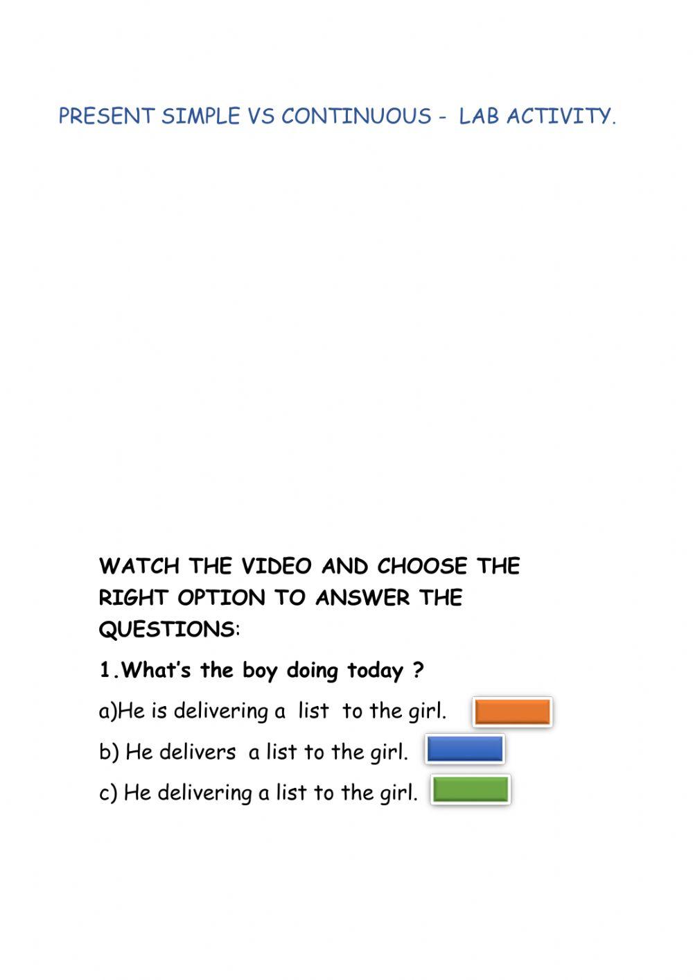 Present simple vs continuous-lab activity