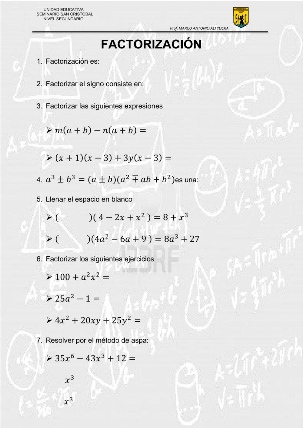 EVALUACIÓN FACTORIZACIÓN