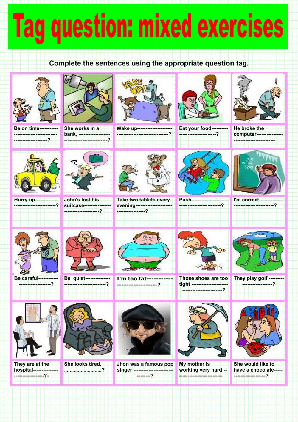 Tag question: mixed exercises worksheet