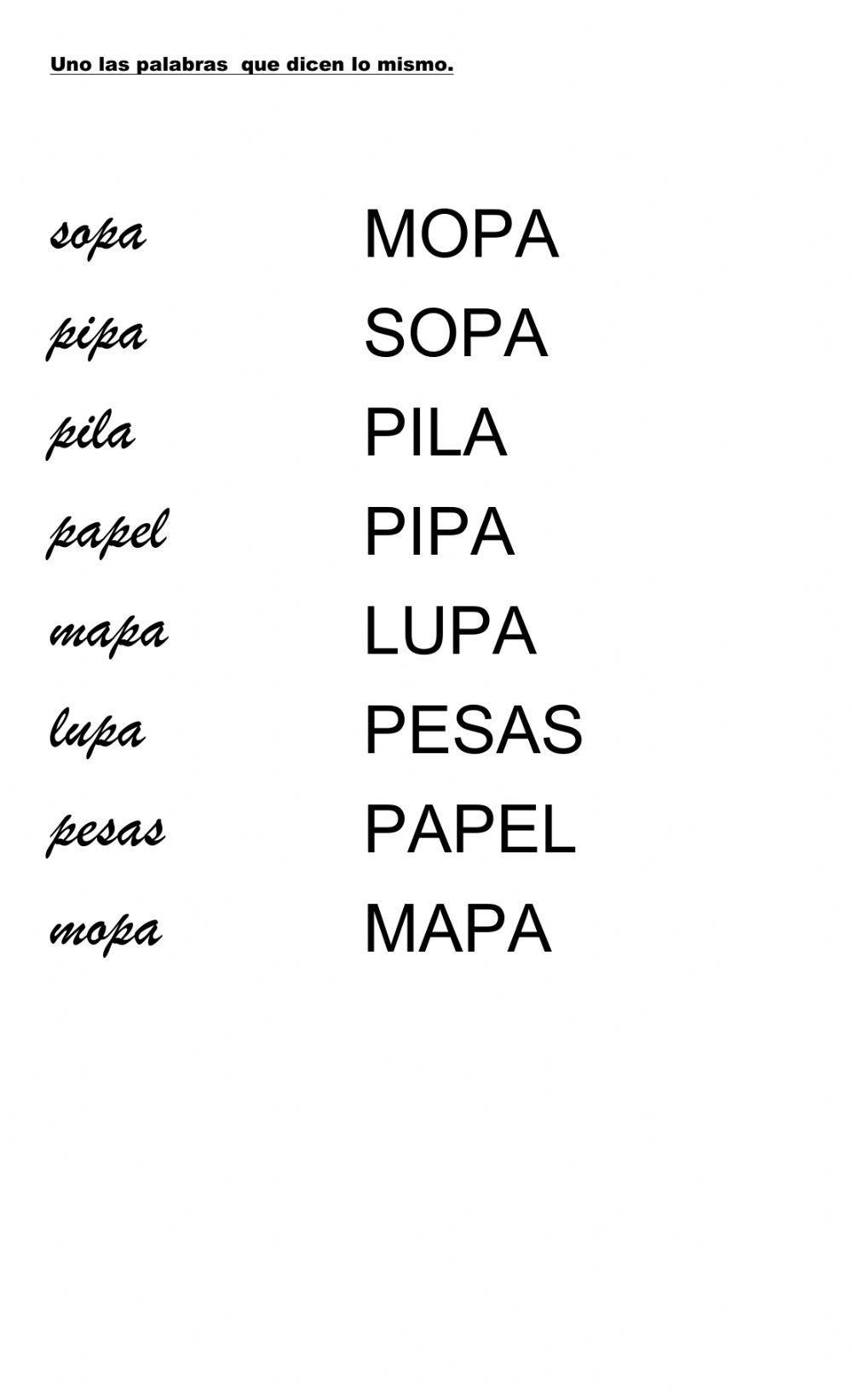 Palabras imprenta y cursiva