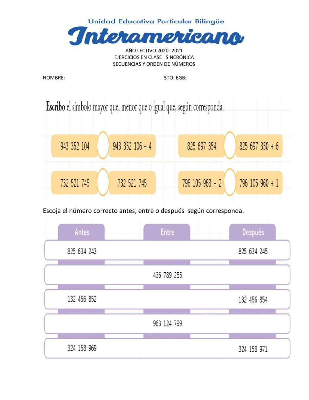 Secuencia y orden de números
