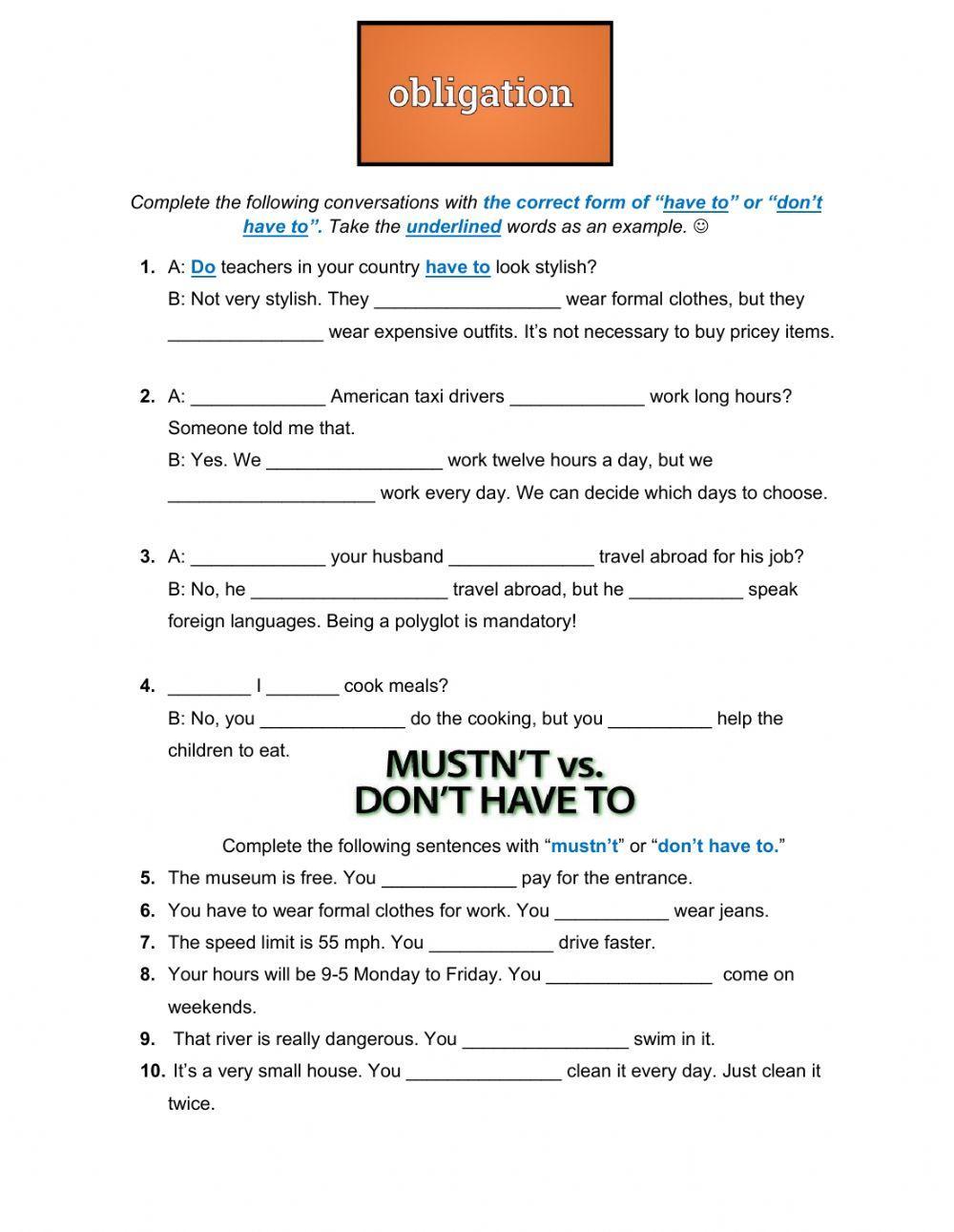 Modals of Obligation and Prohibition