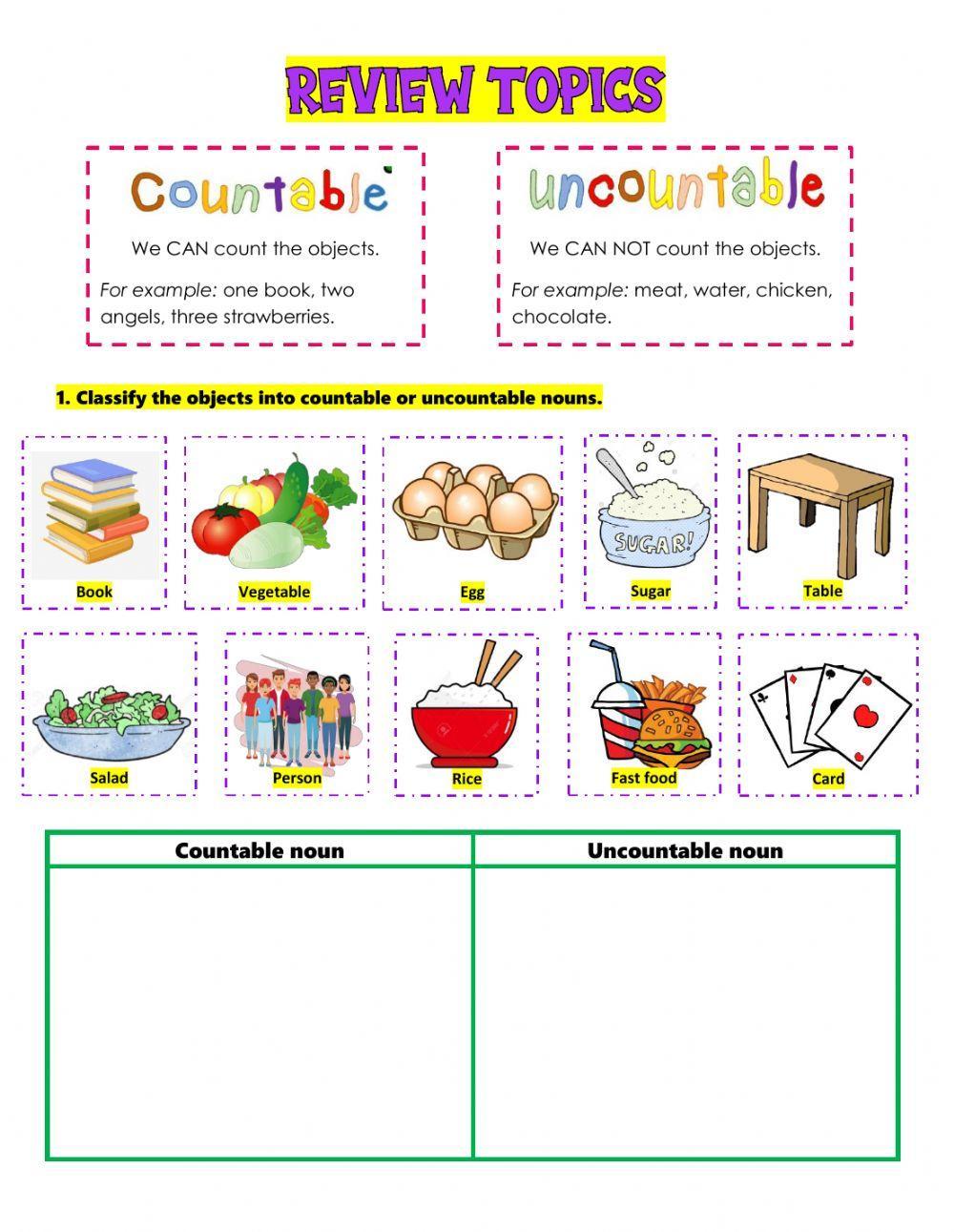 Countables, Uncountables and More Vocabulary