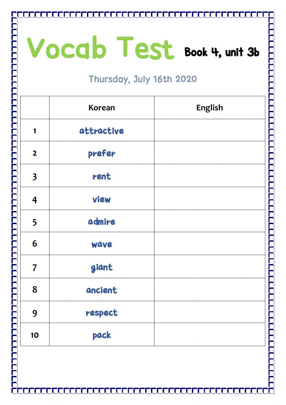Vocab test online exercise for 5 Live Worksheets