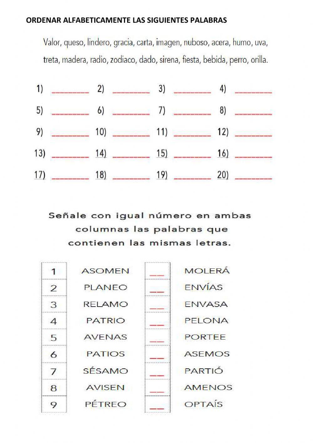 Ordenar alfabeticamente y atencion