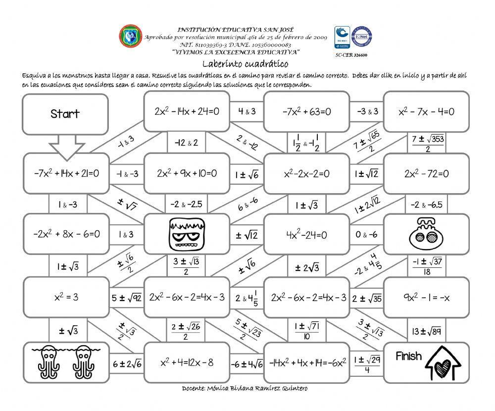 Laberinto de ecuaciones cuadráticas