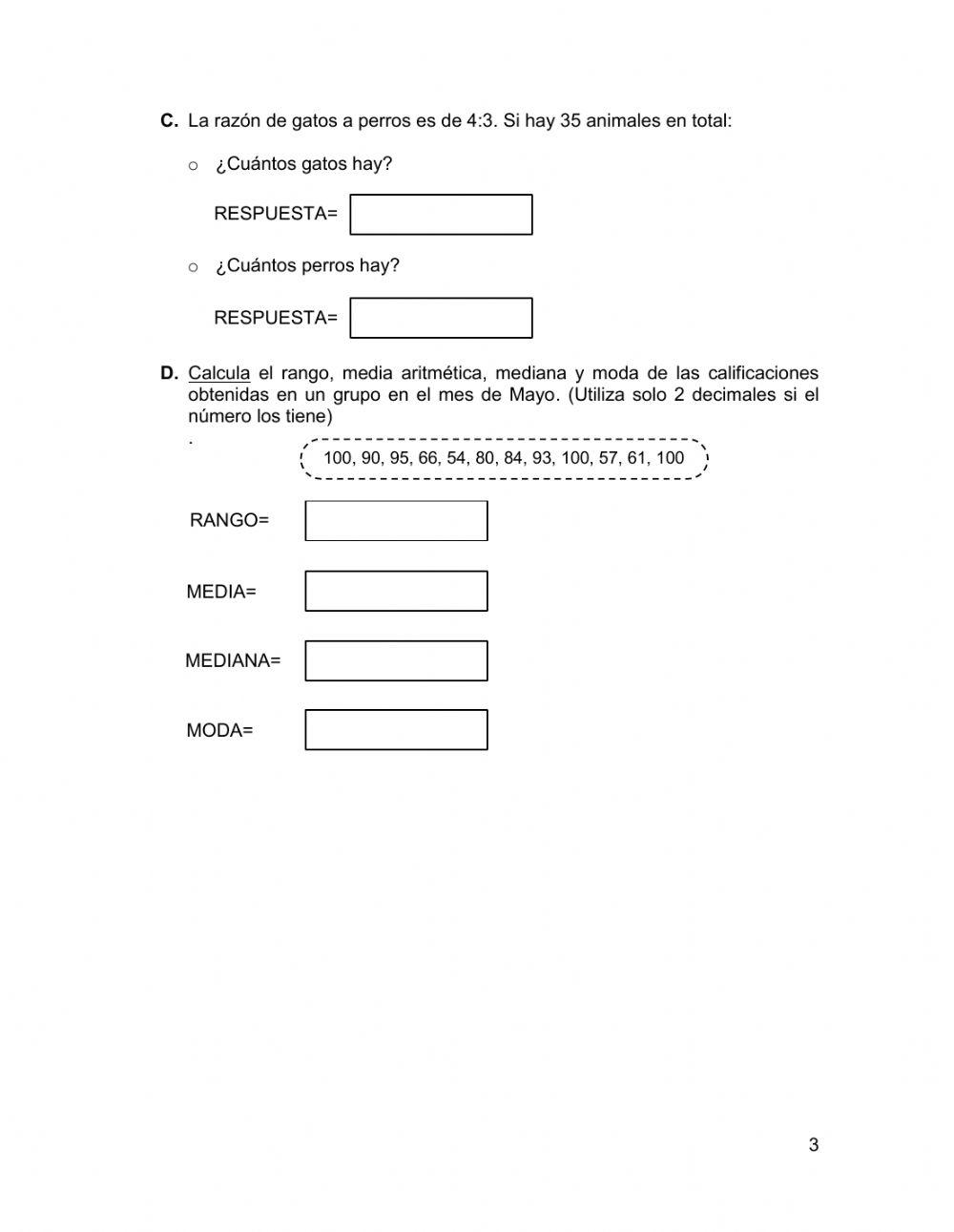 Examen en línea, Matemáticas 3