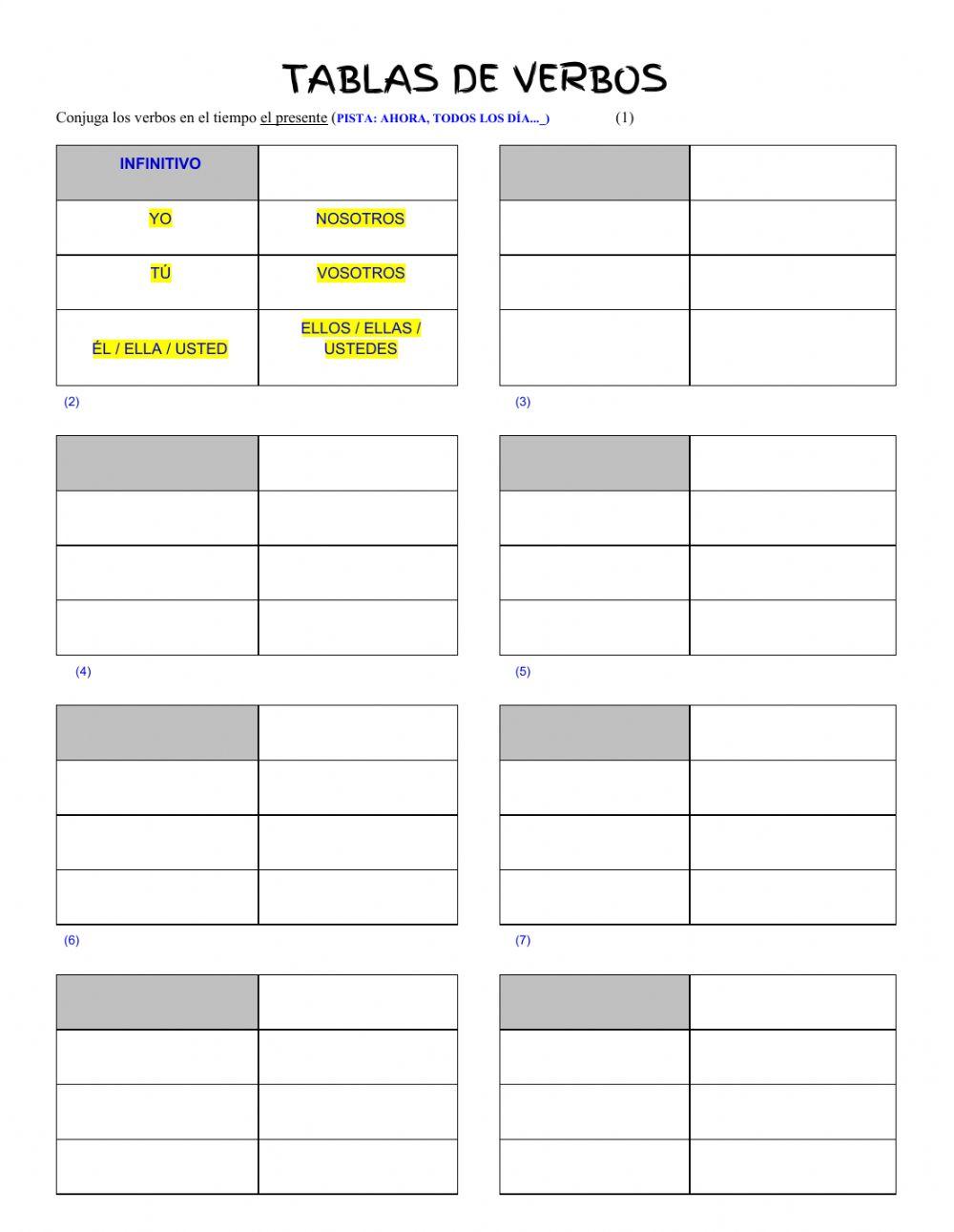 Tablas de verbos - Cambio radical en el presente