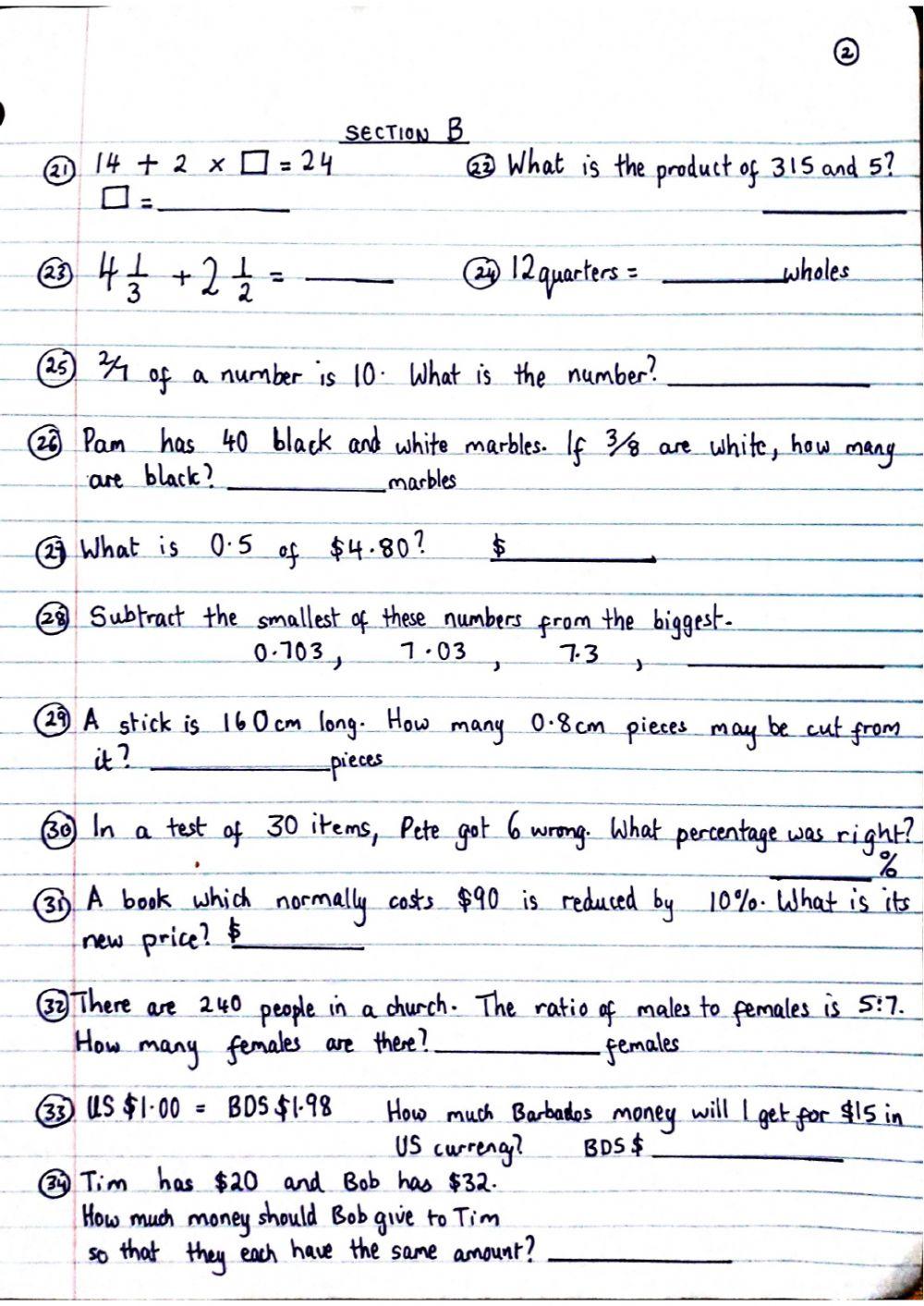 Math Exam 19B
