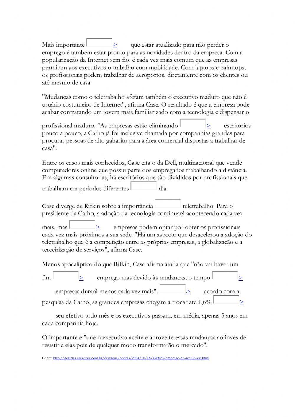 Completar com verbos, artigos preposições e contrações