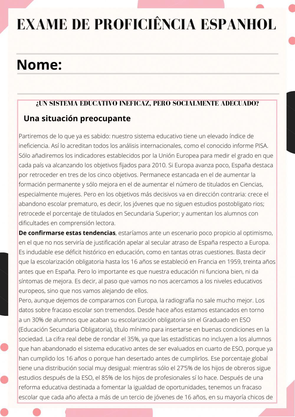 Prova de Profiência Espanhol