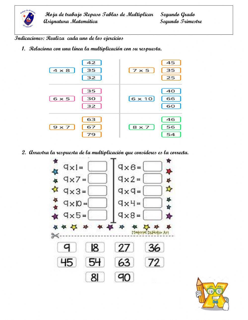 Hoja Repaso Tablas de Multiplicar