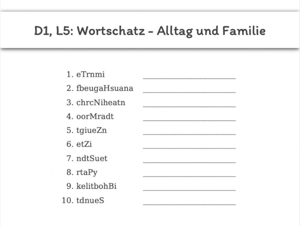 D1, L5: Wortschatz - Alltag und Familie (Nomen)