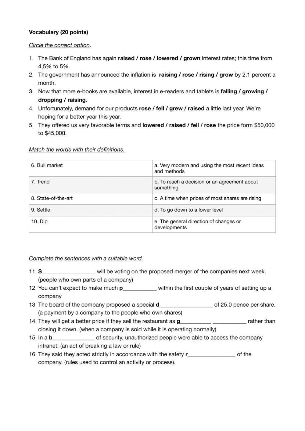 Voabulary Banking and finance