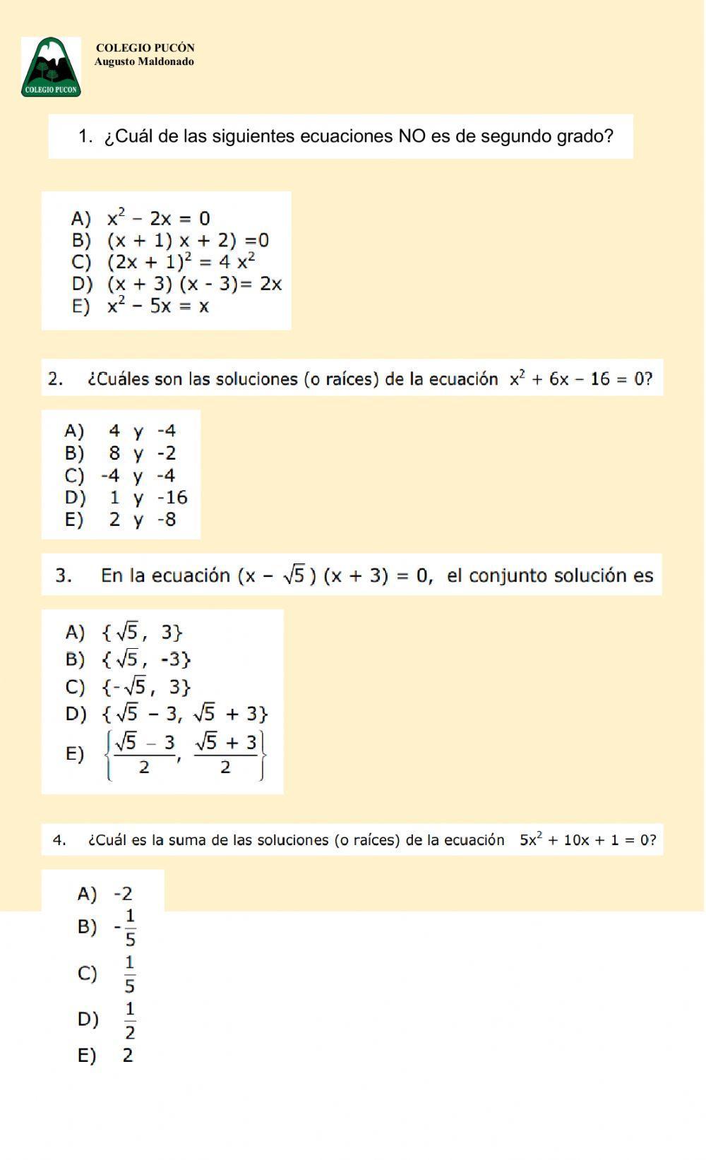 Ecuaciones de segundo grado