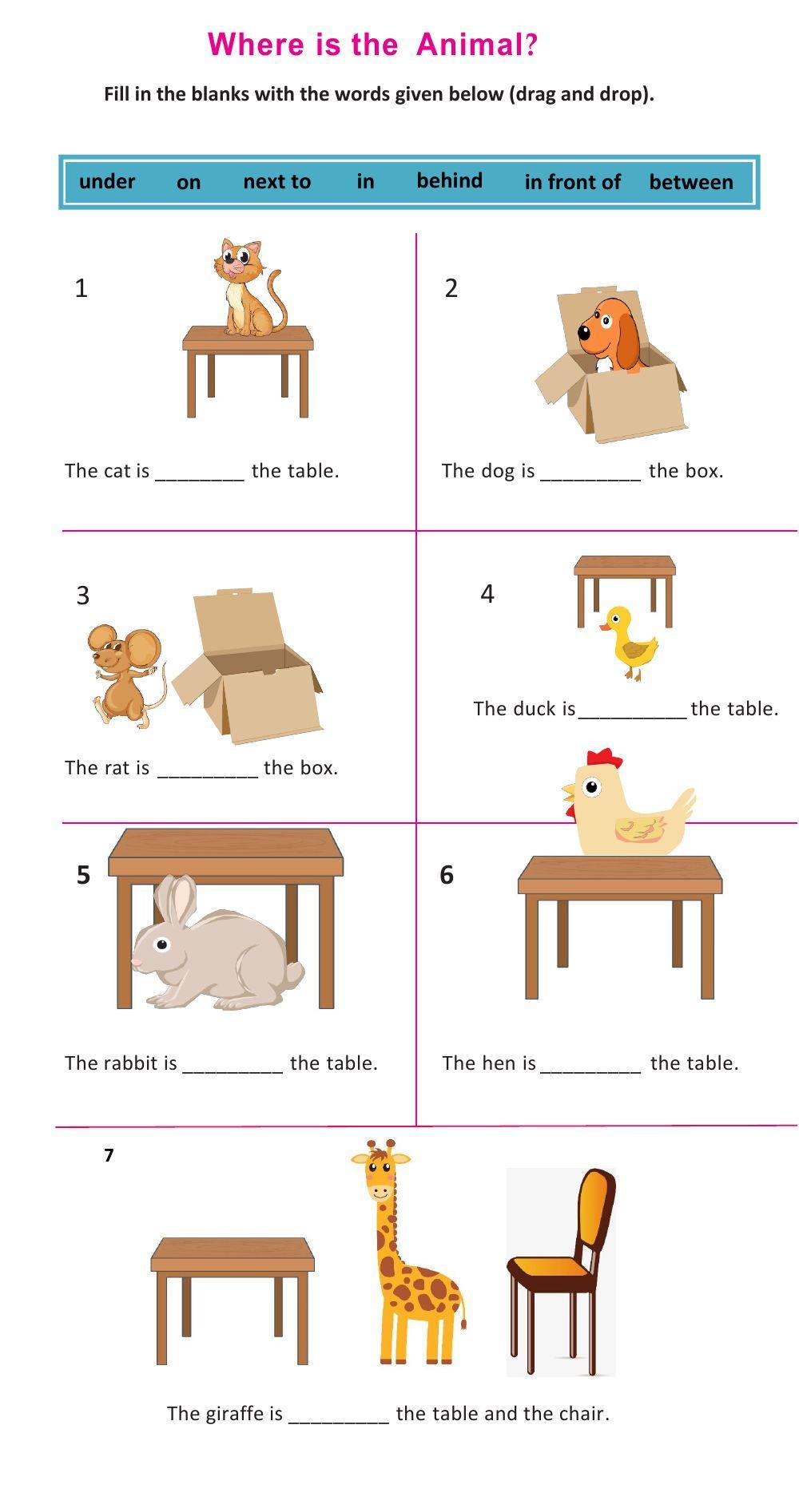Prepositions of place (in, on, under, in front of, behind, next to,  between) worksheet