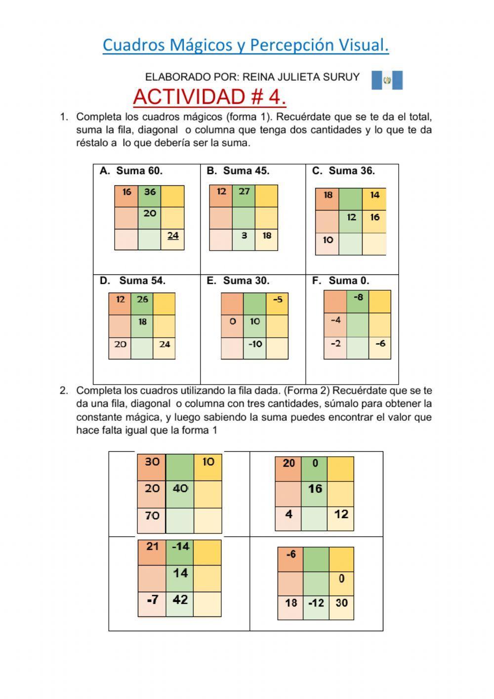 Cuadros magicos de 3x3 y ejercicio visual