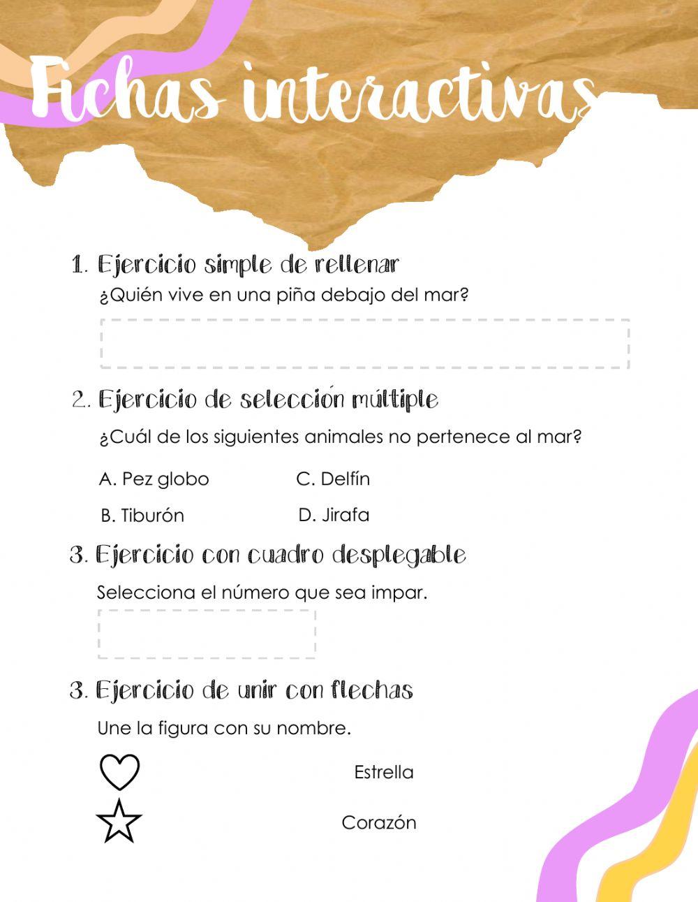 Tipos de preguntas para fichas interactivas