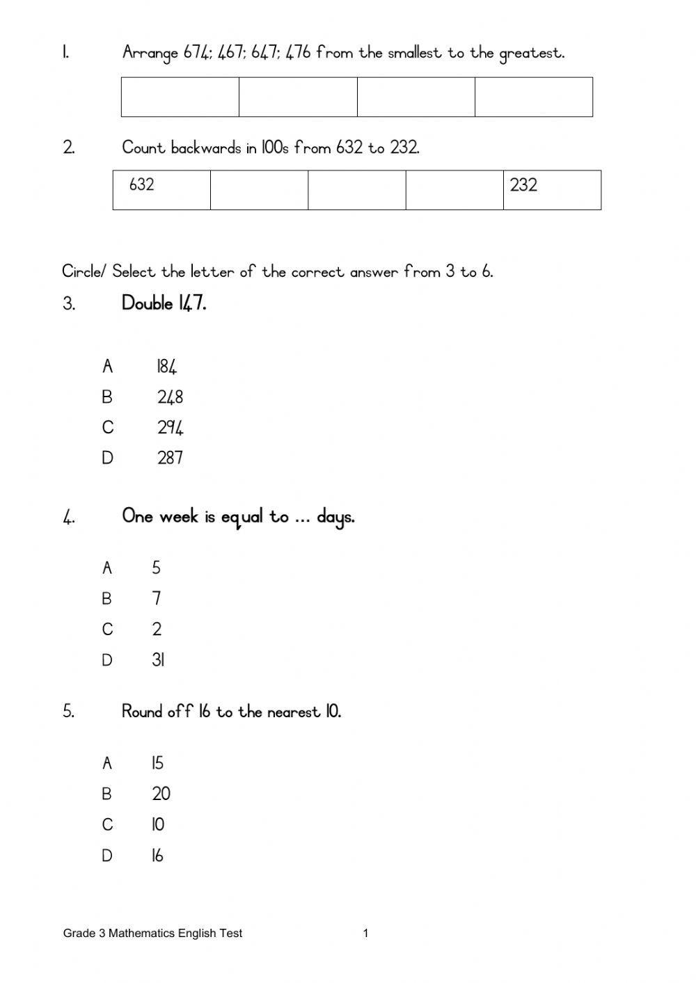 Term 2 Mathematic Task 1 Grade 3