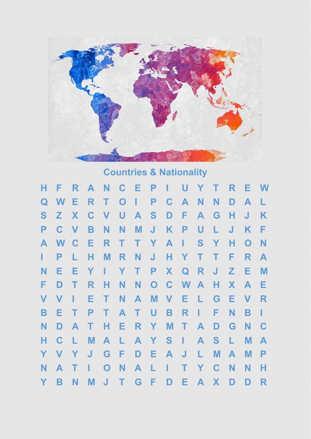 Countries wordsearch