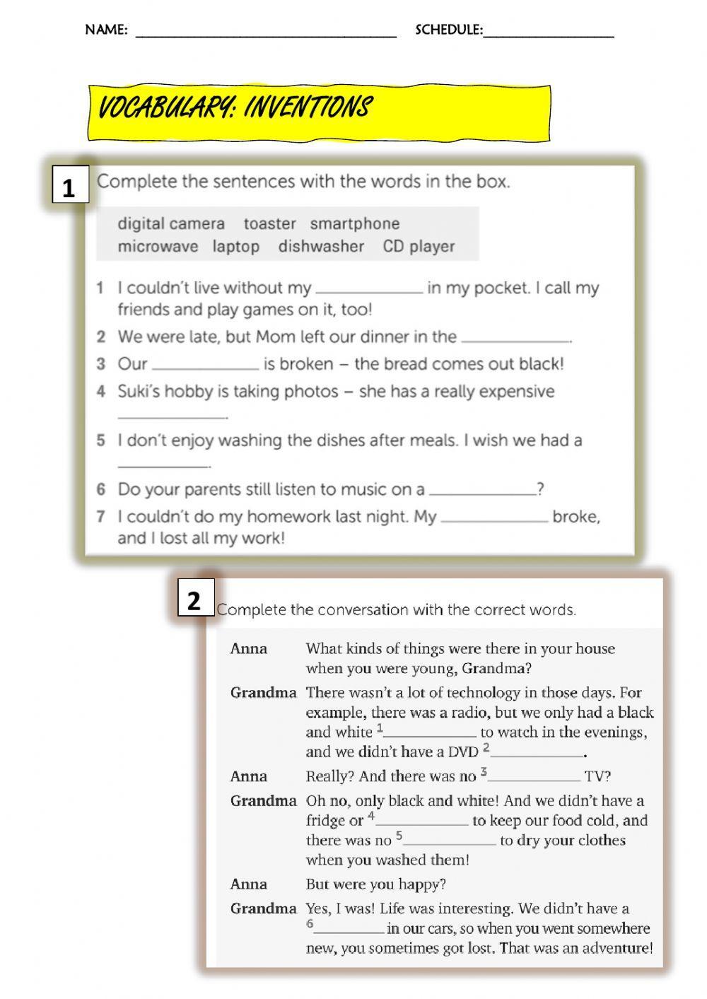 INVENTIONS VOCAB - GRAMMAR PAST OF VERB BE