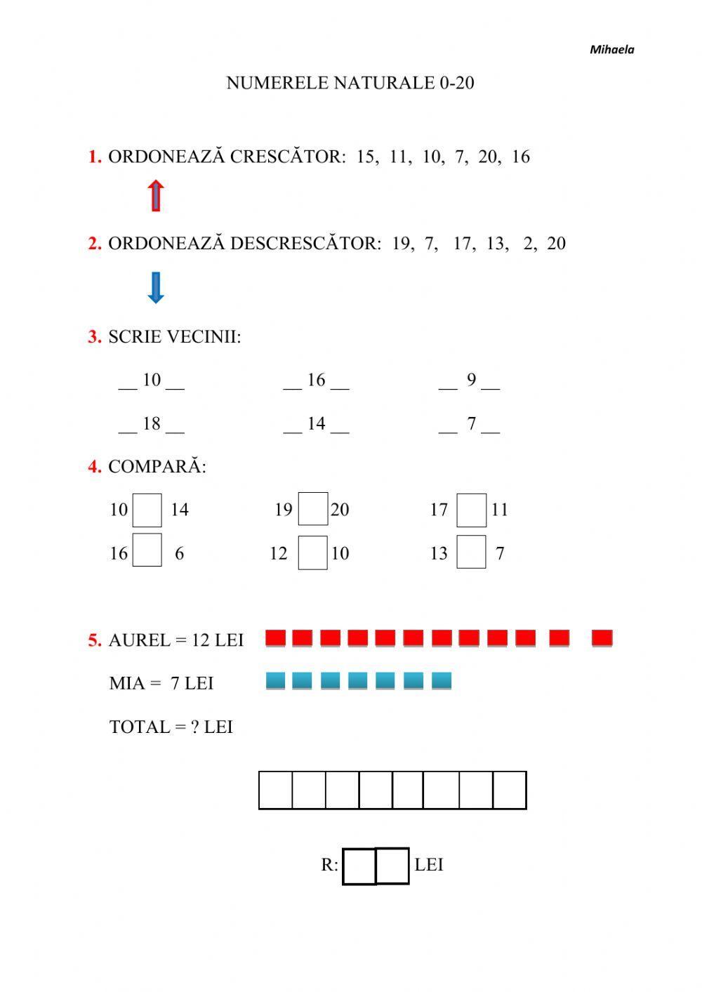 Numerele naturale 0-20