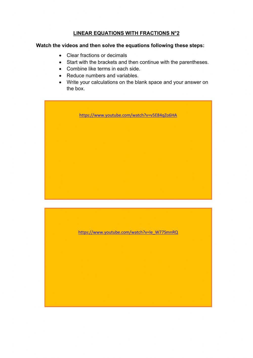 Linear equations with fraccions