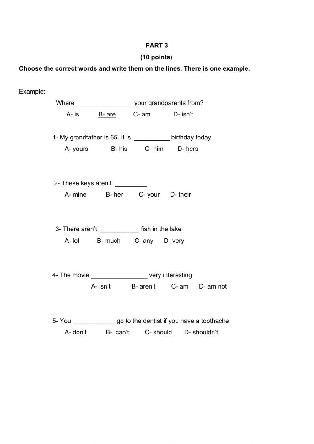 Midterm exam reading and writing online exercise for live worksheets