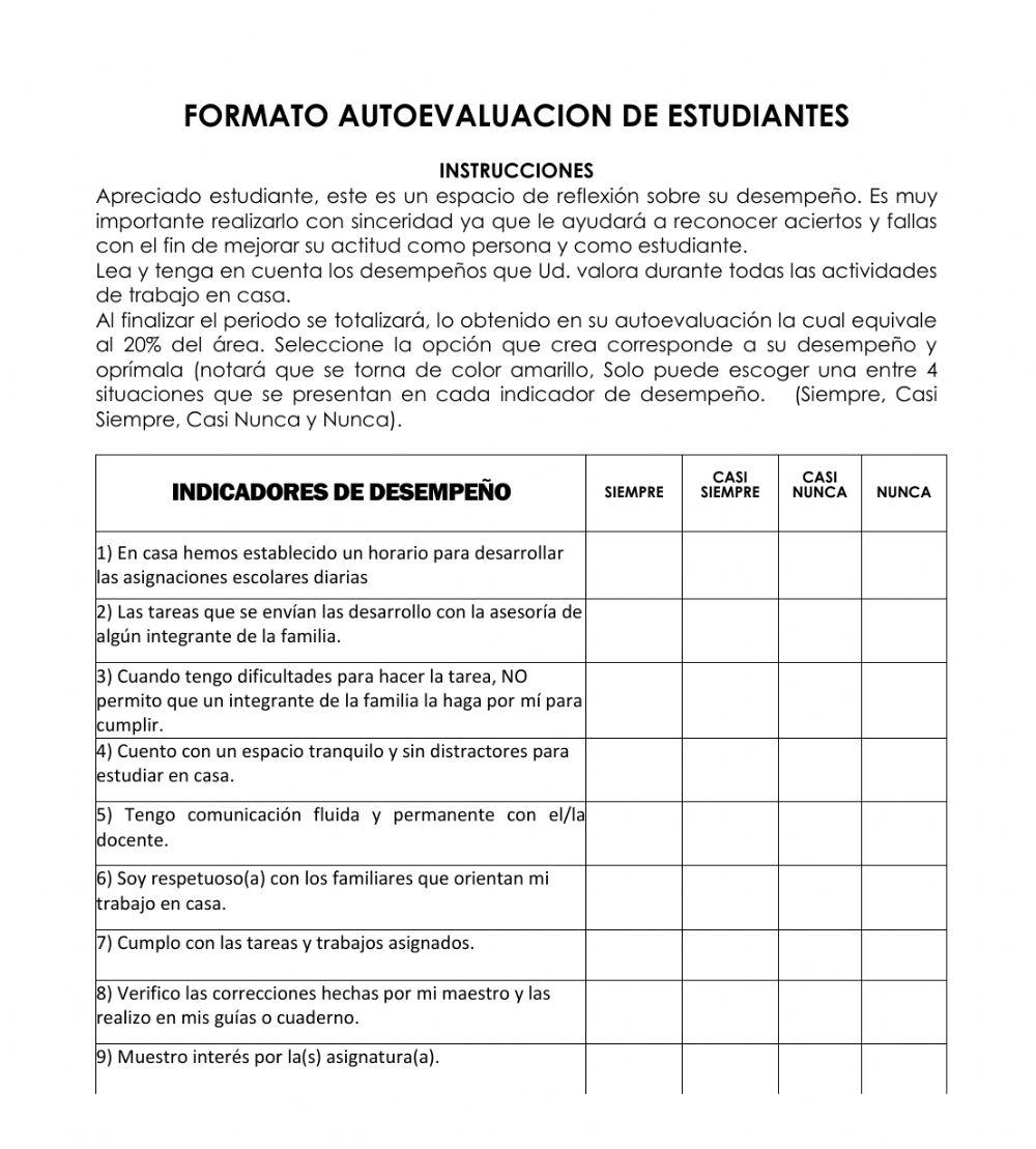 Autoevaluación de estudiantes