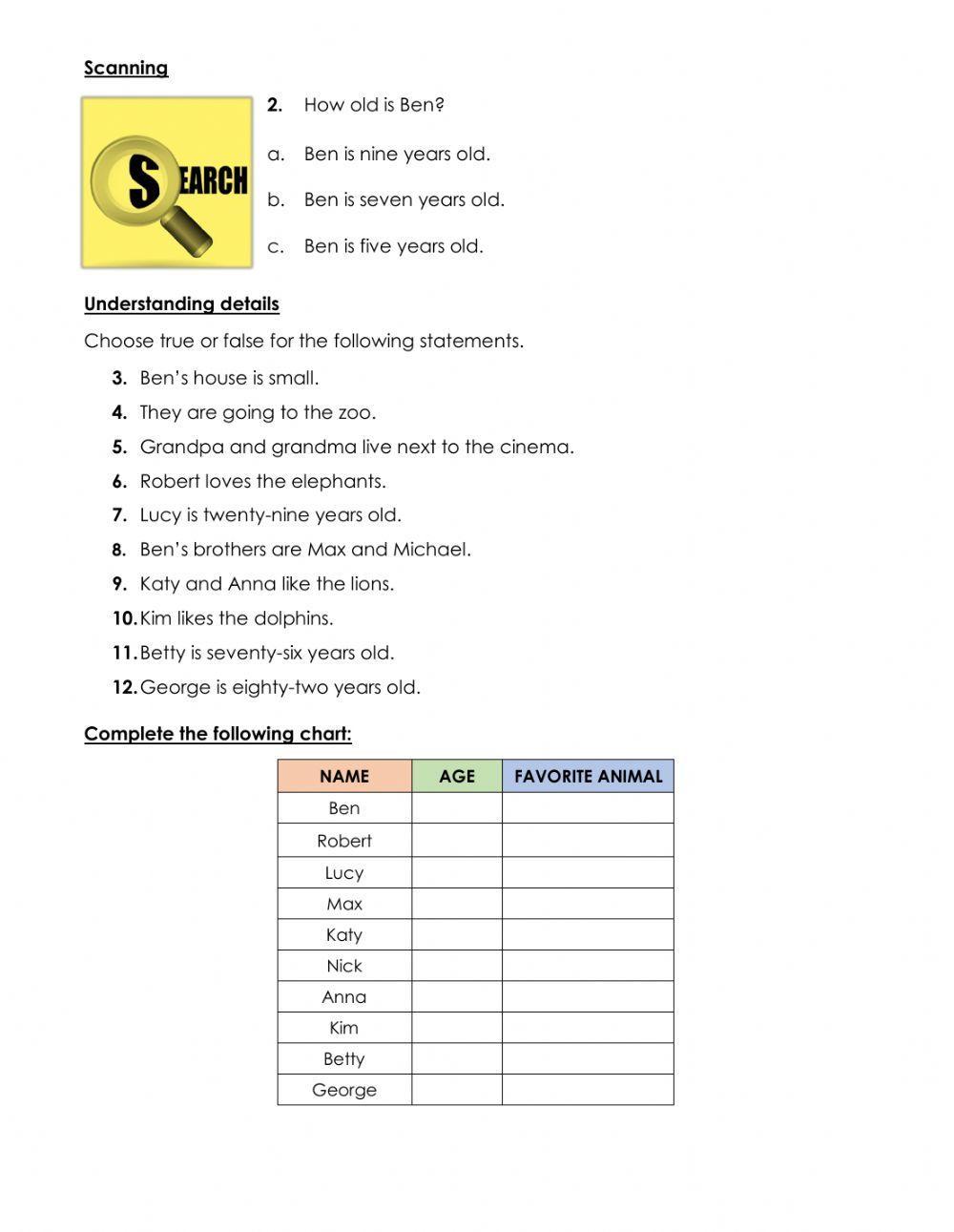 Reading comprehension - My family