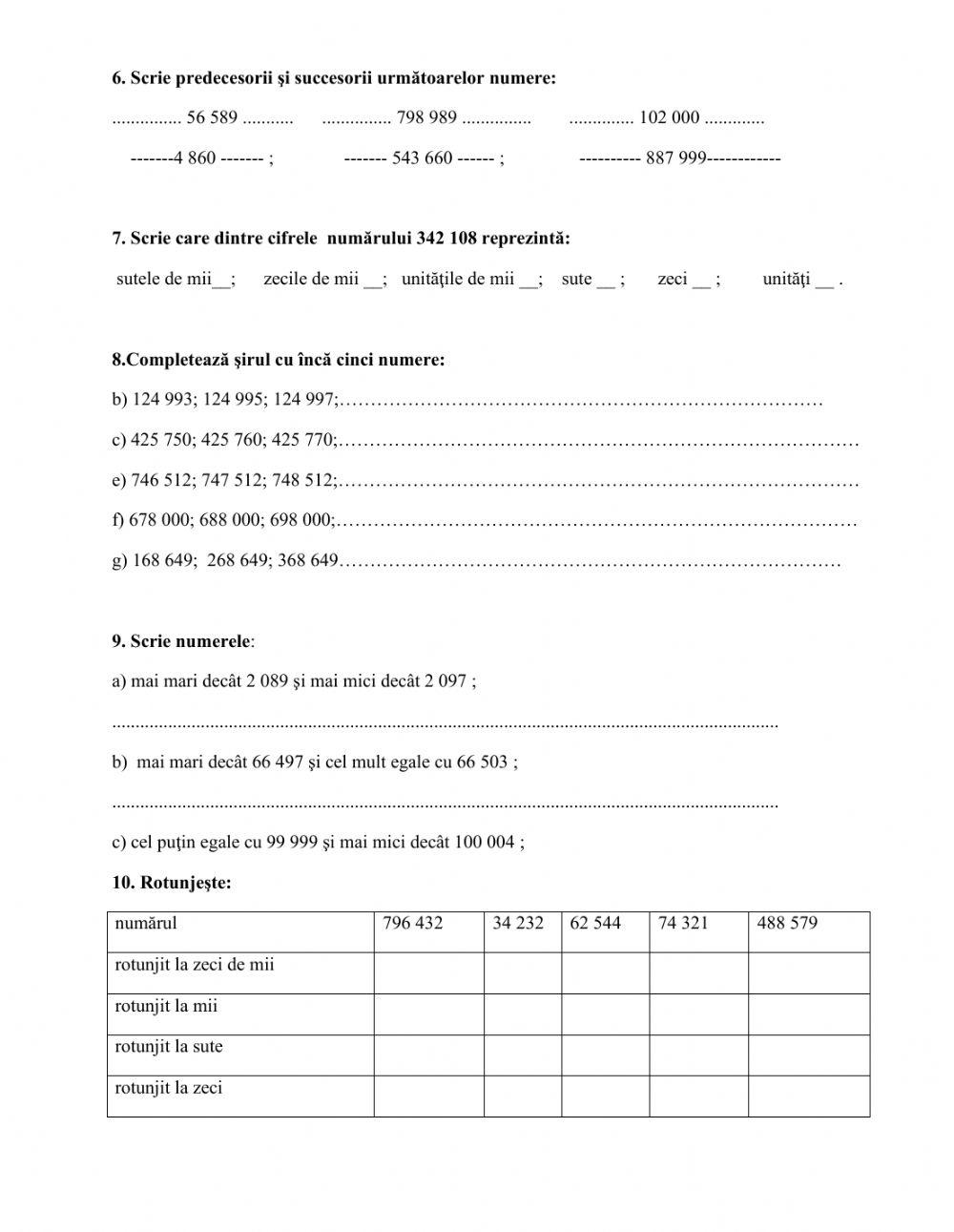 Numerela naturale 0 - 1 000 000
