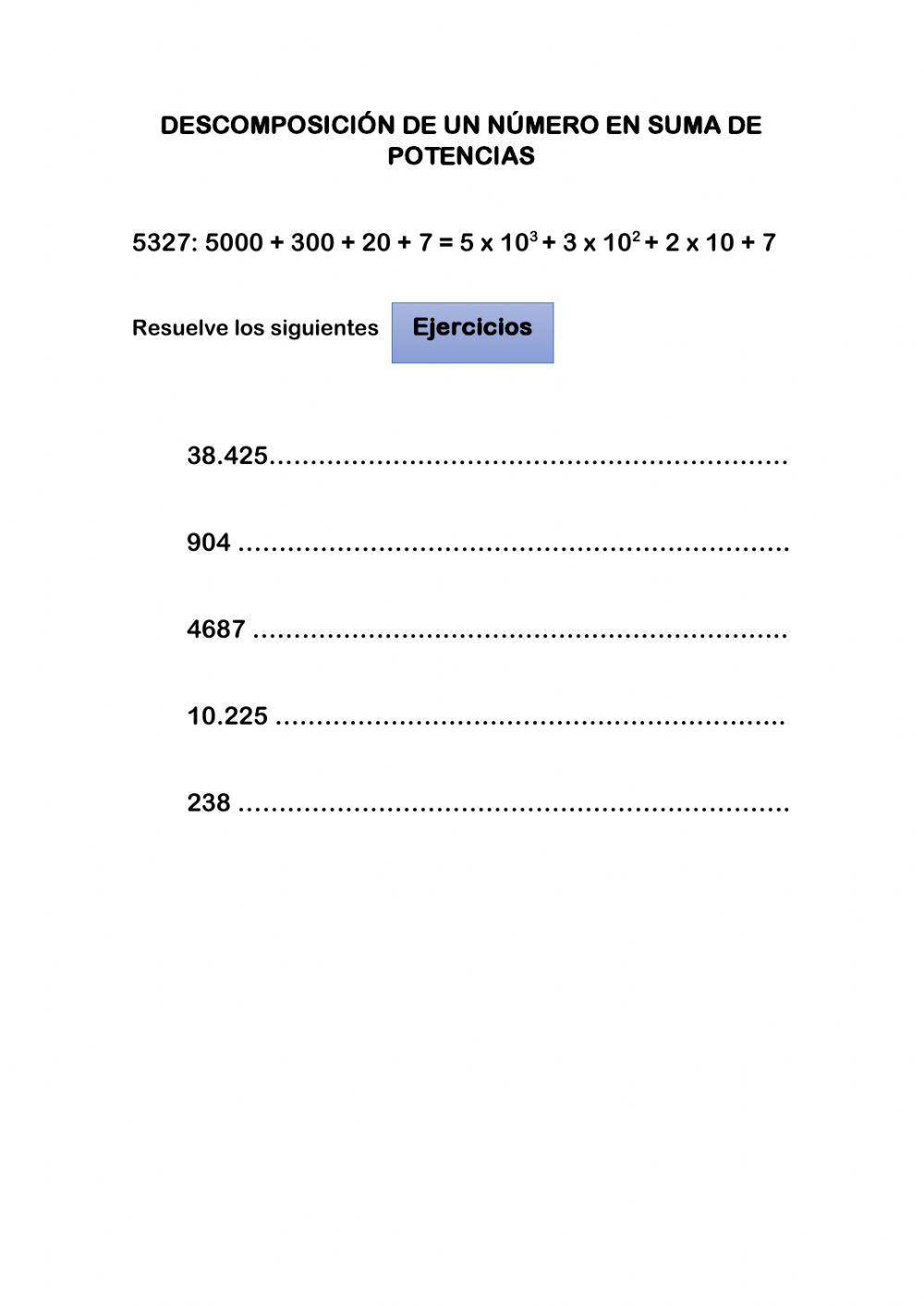 Descomposición de un número en suma de potencias
