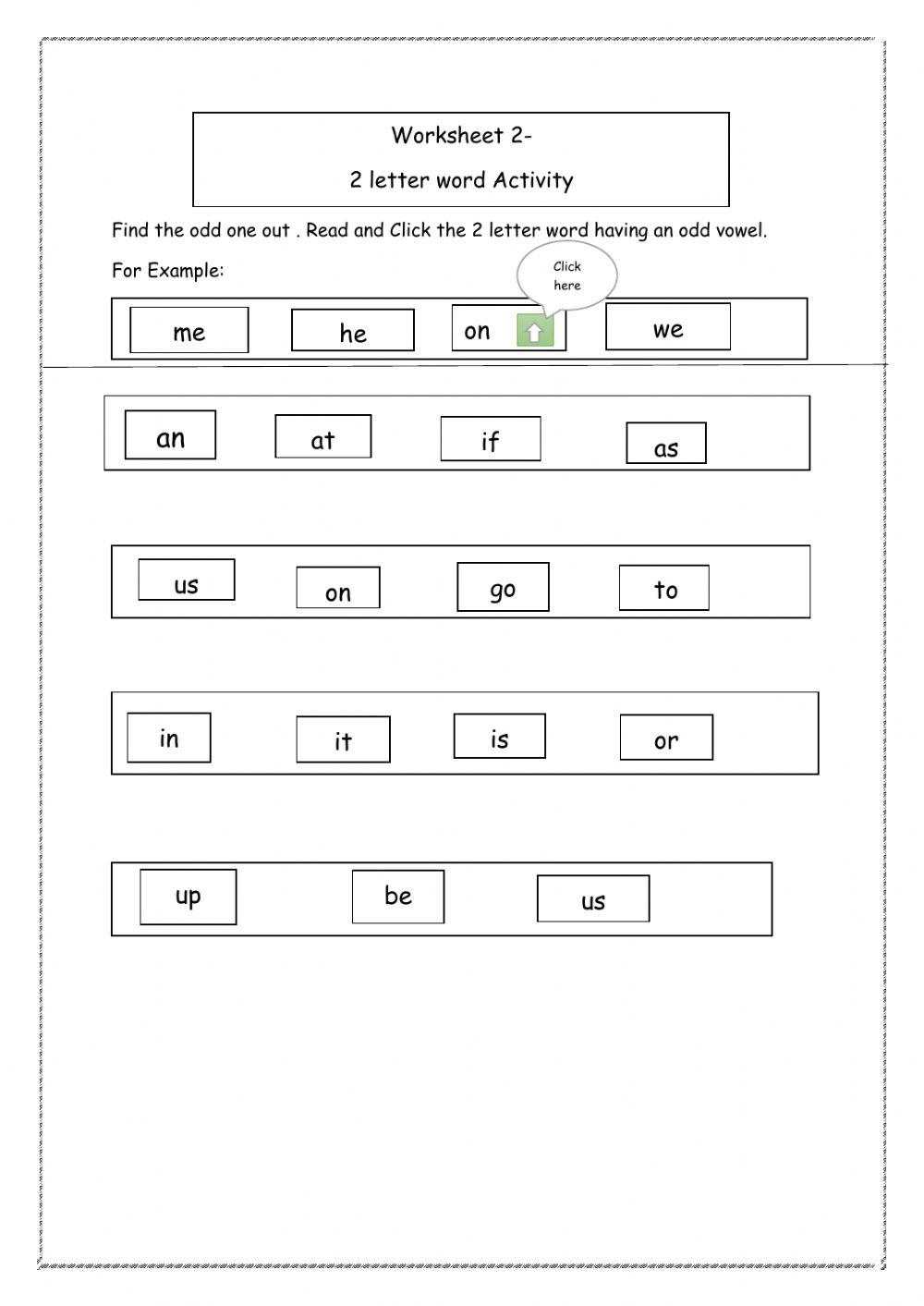 2 Letter Word Worksheet