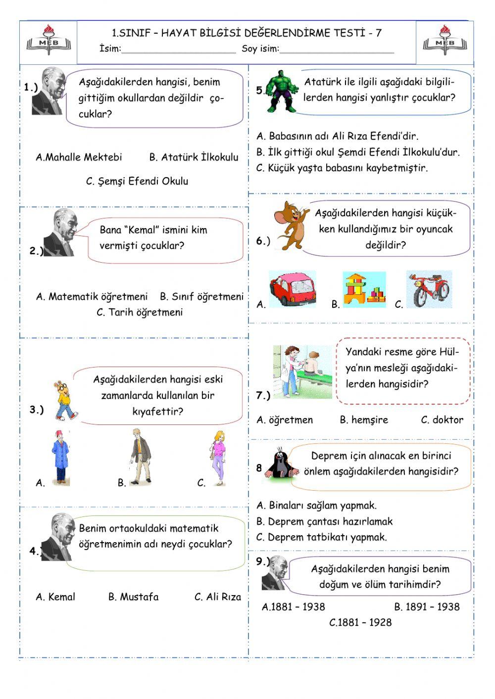 Hayat bilgisi dönem değerlendirmesi 4