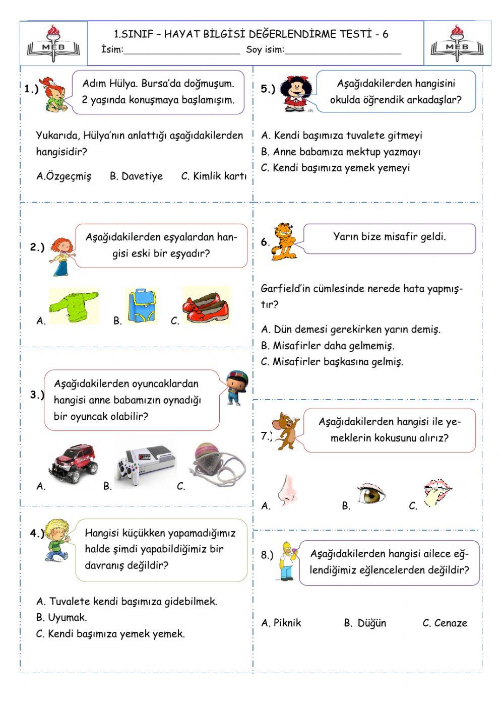 Hayat bilgisi dönem değerlendirmesi 4