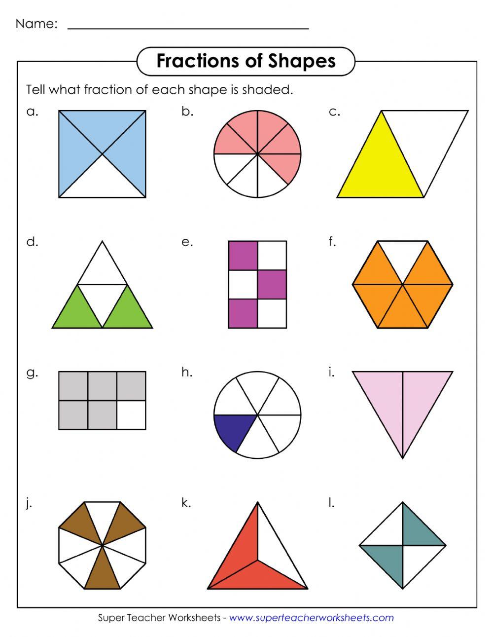 Fraction shape 2 worksheet online exercise for Live Worksheets