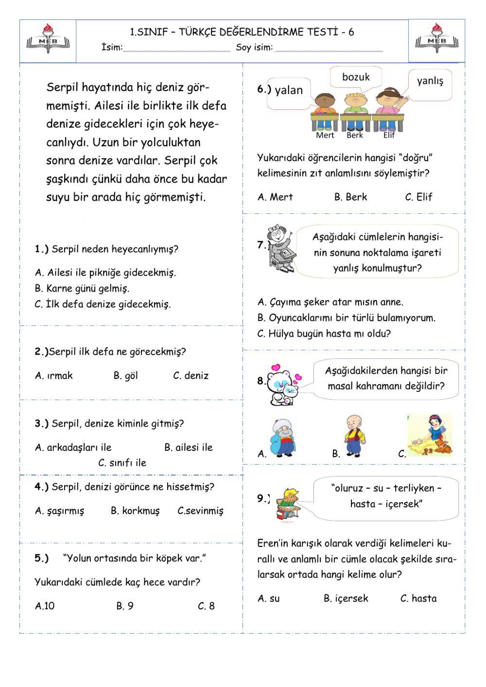 Türkçe dönem değerlendirmesi 4