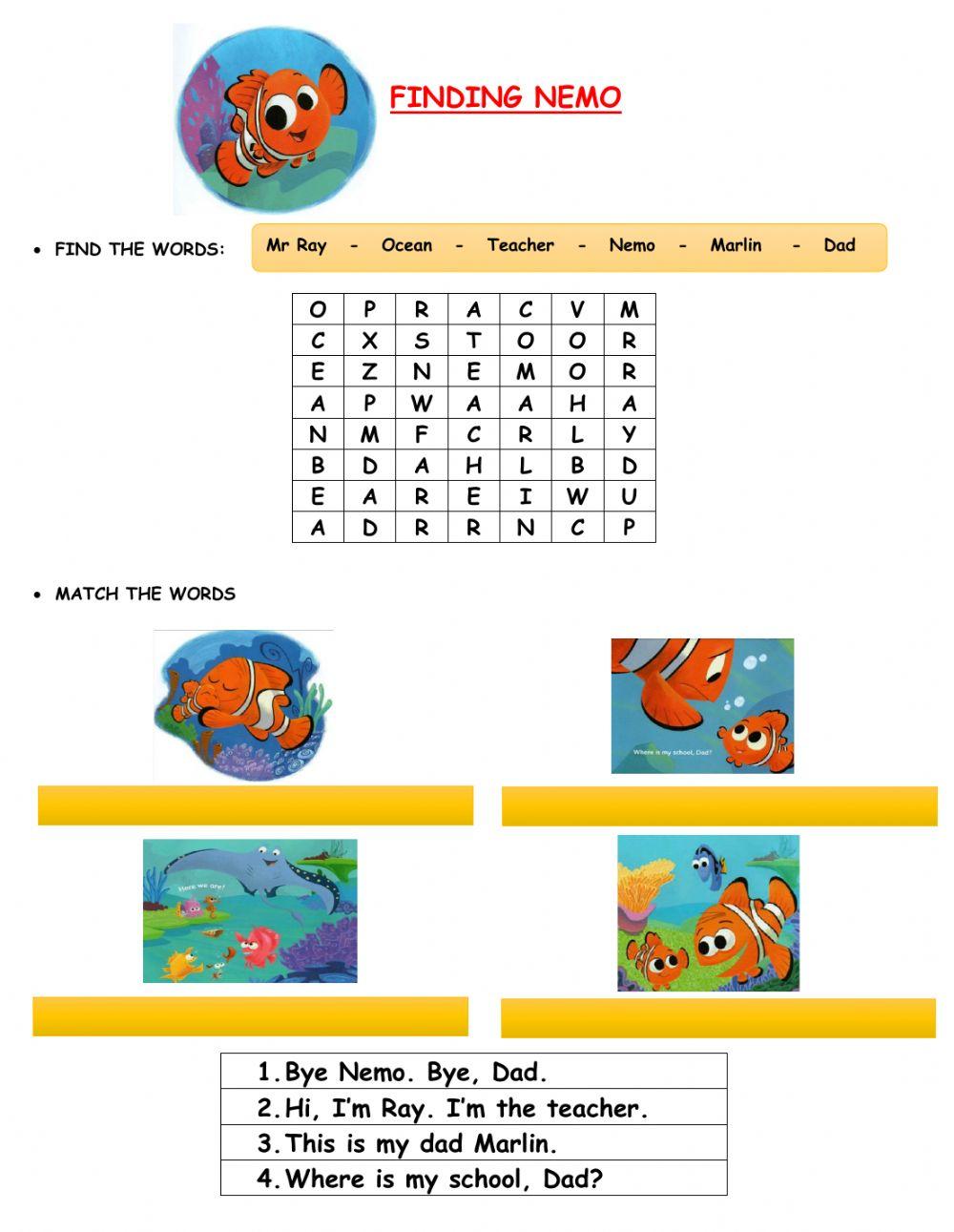 Finding Nemo online exercise for Live Worksheets