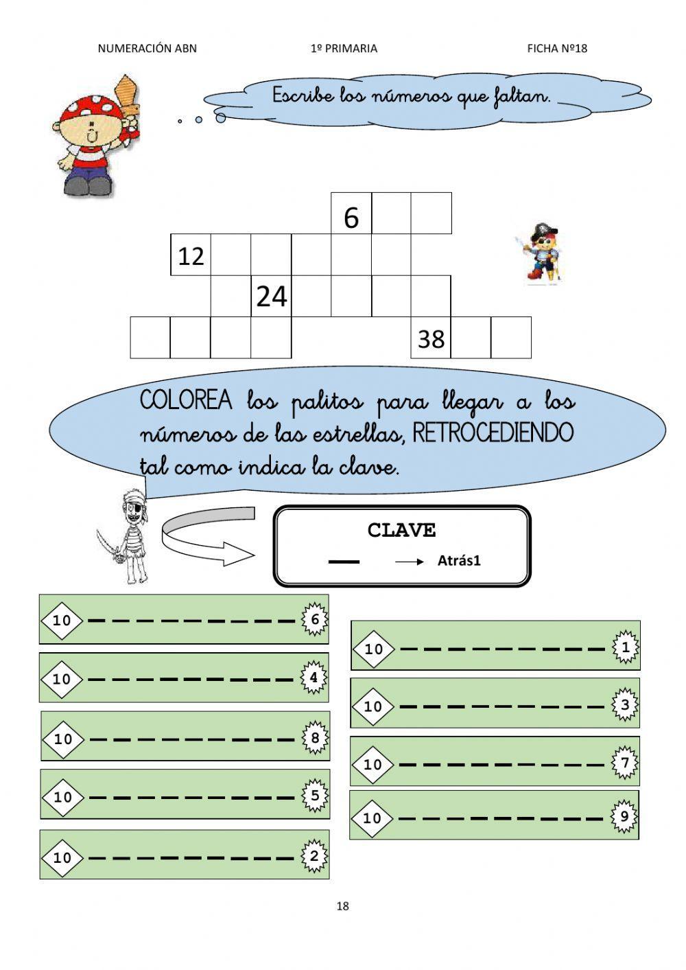 Numeración abn 1º primaria ficha 18