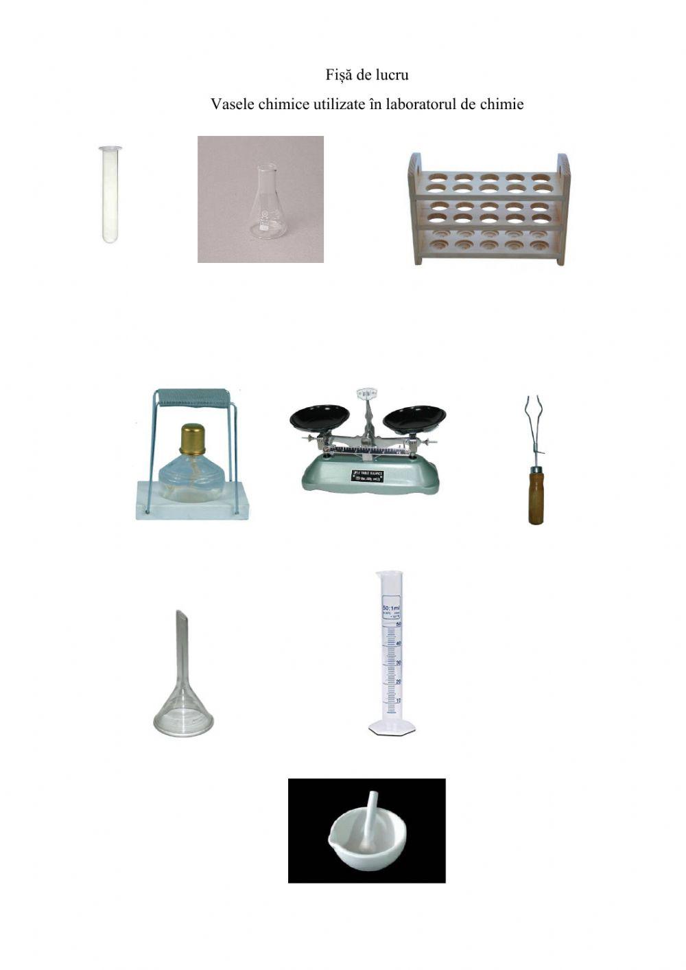 Fișă de lucru:  Vase și ustensile chimice