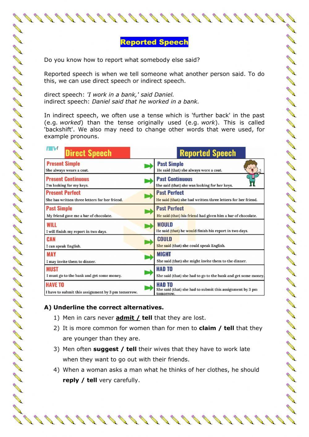 Reported speech sentences