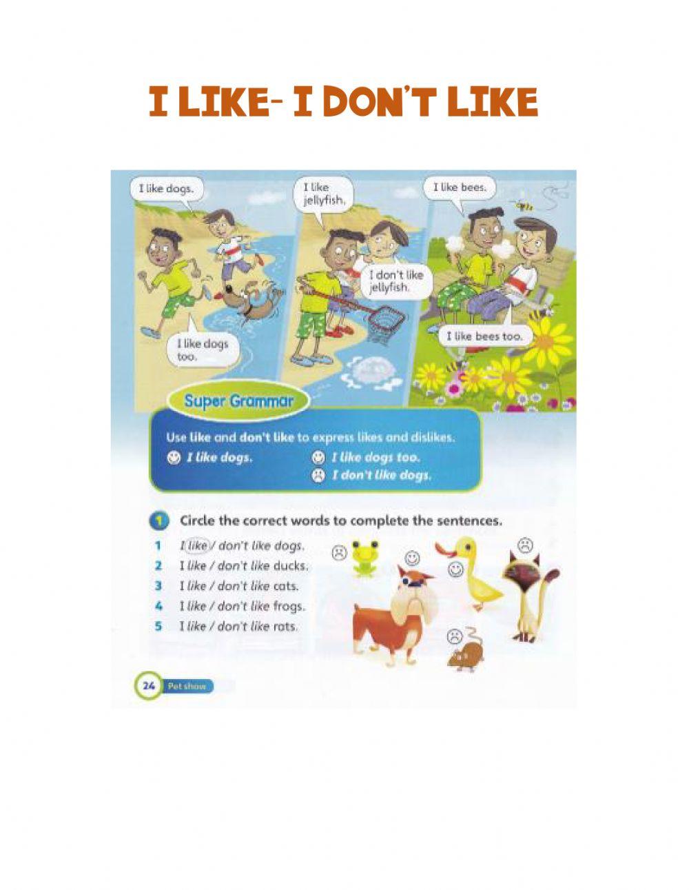 I like- I don't like (animals)