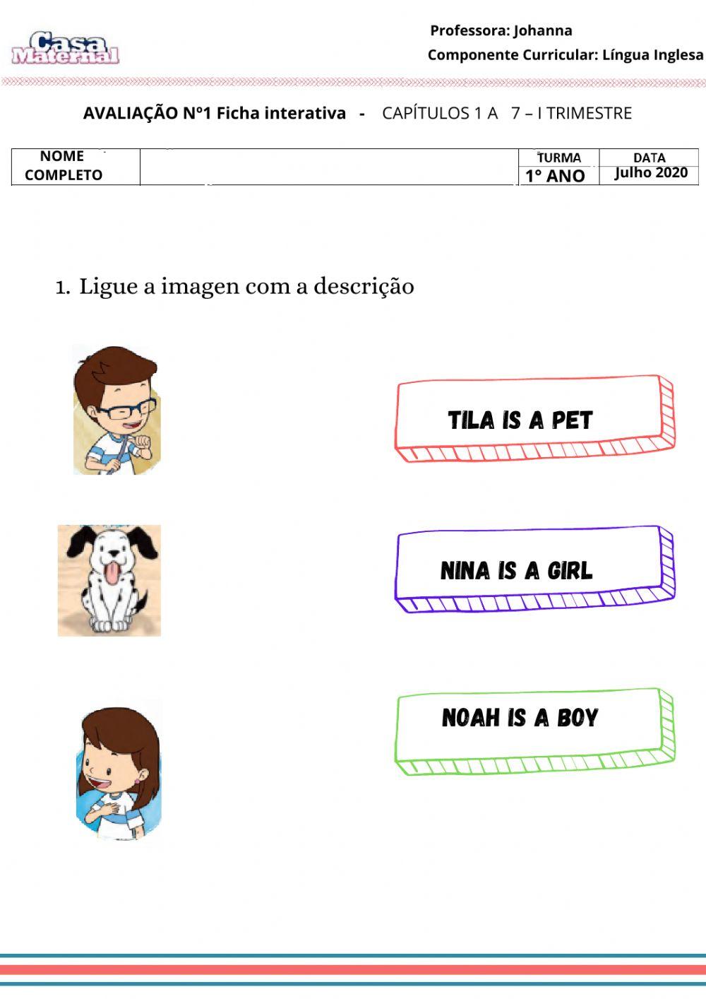 Avaliação 1  1°ano