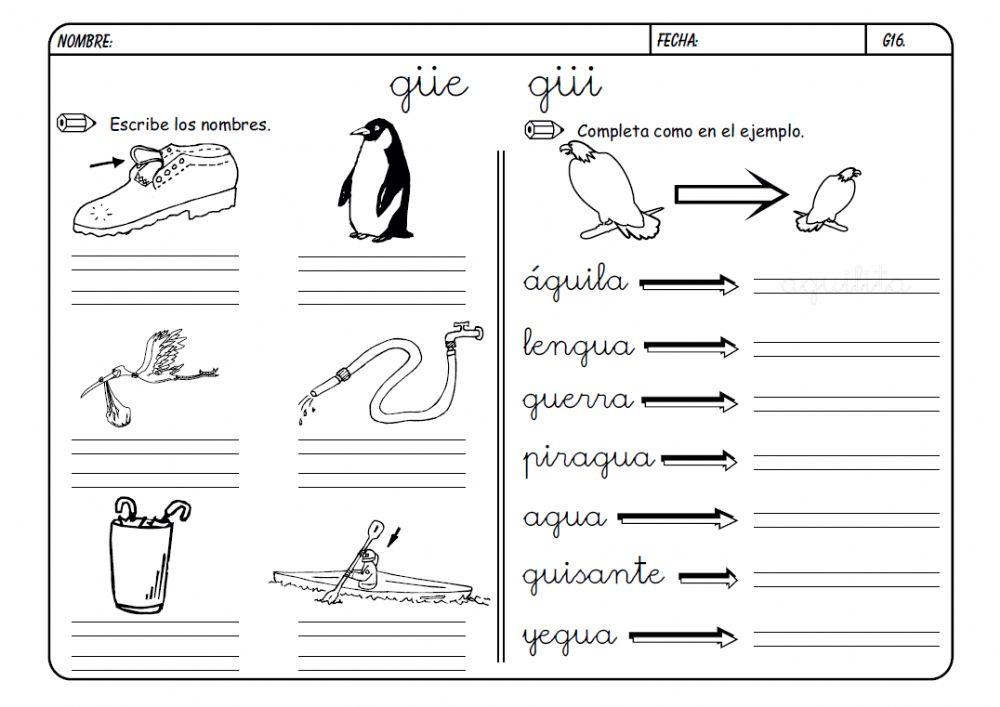 Escribir palabras con GÜE y GÜI