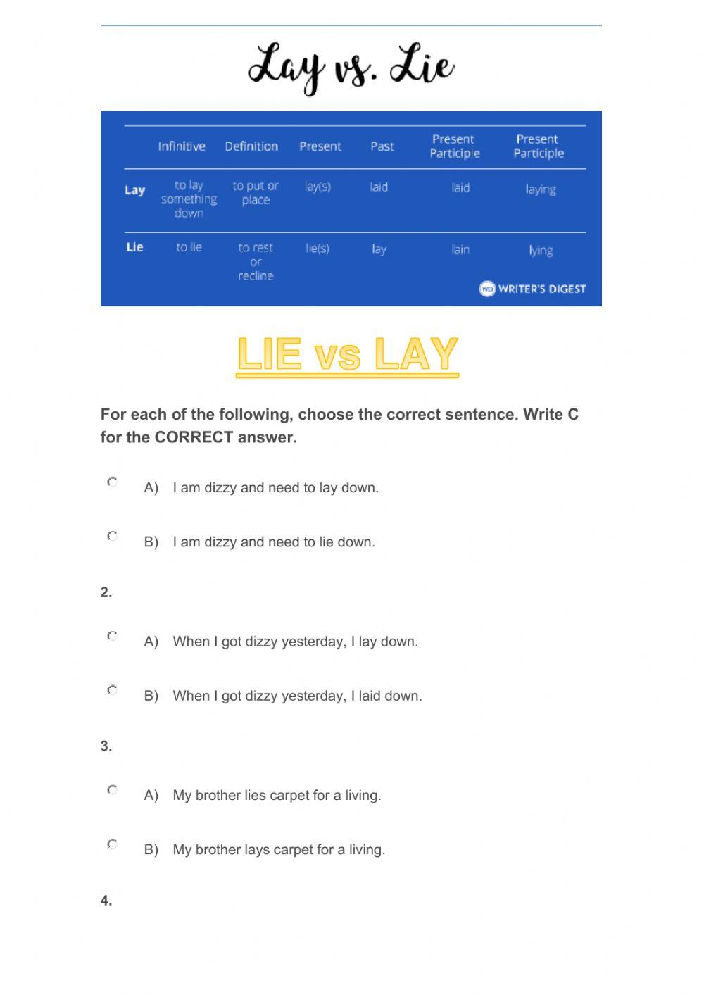 LIE Vs LAY Online Exercise For Live Worksheets lie-vs-lay-online-exercise-for-live-worksheets